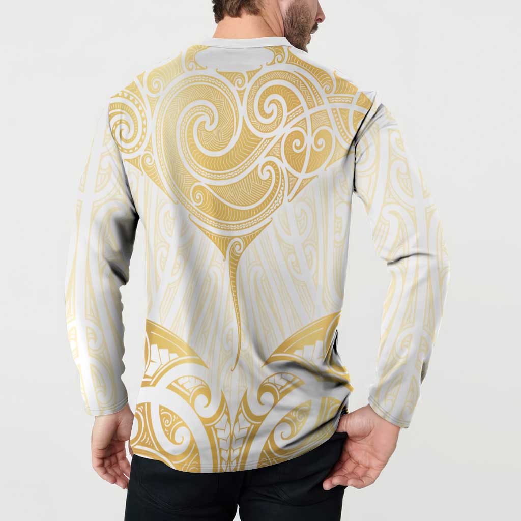 Gold White New Zealand Manta Ray Button Sweatshirt Aotearoa Maori Haehae LT14 - Polynesian Pride