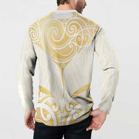 Gold White New Zealand Manta Ray Button Sweatshirt Aotearoa Maori Haehae LT14 - Polynesian Pride