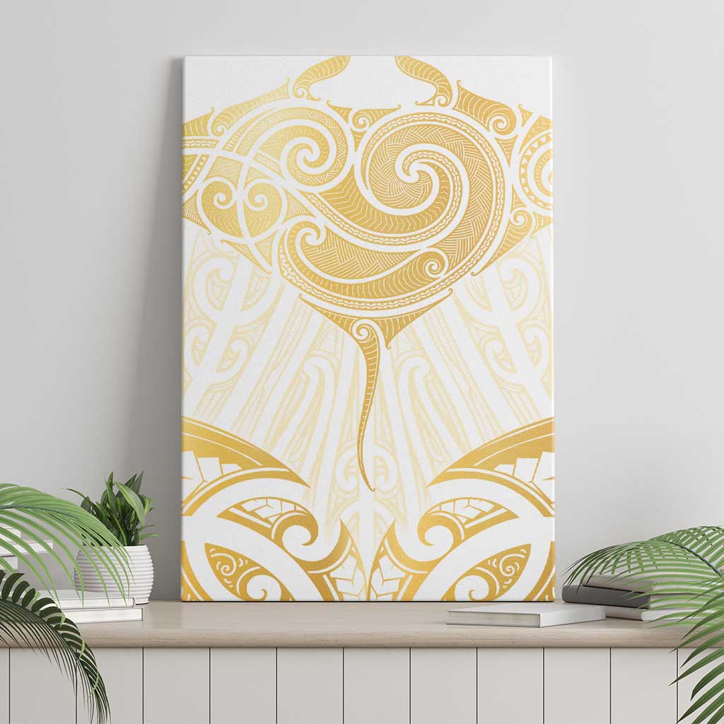 Gold White New Zealand Manta Ray Canvas Wall Art Aotearoa Maori Haehae LT14 - Polynesian Pride