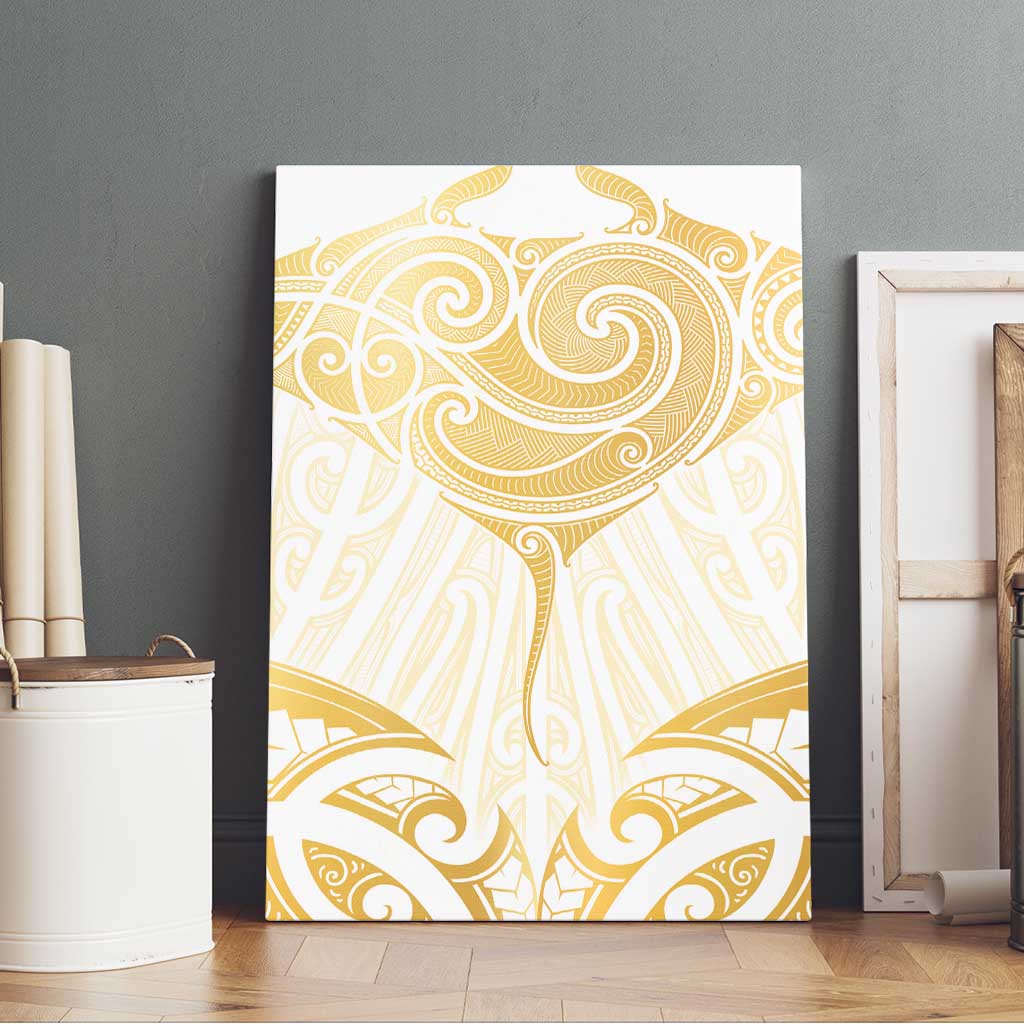 Gold White New Zealand Manta Ray Canvas Wall Art Aotearoa Maori Haehae LT14 - Polynesian Pride