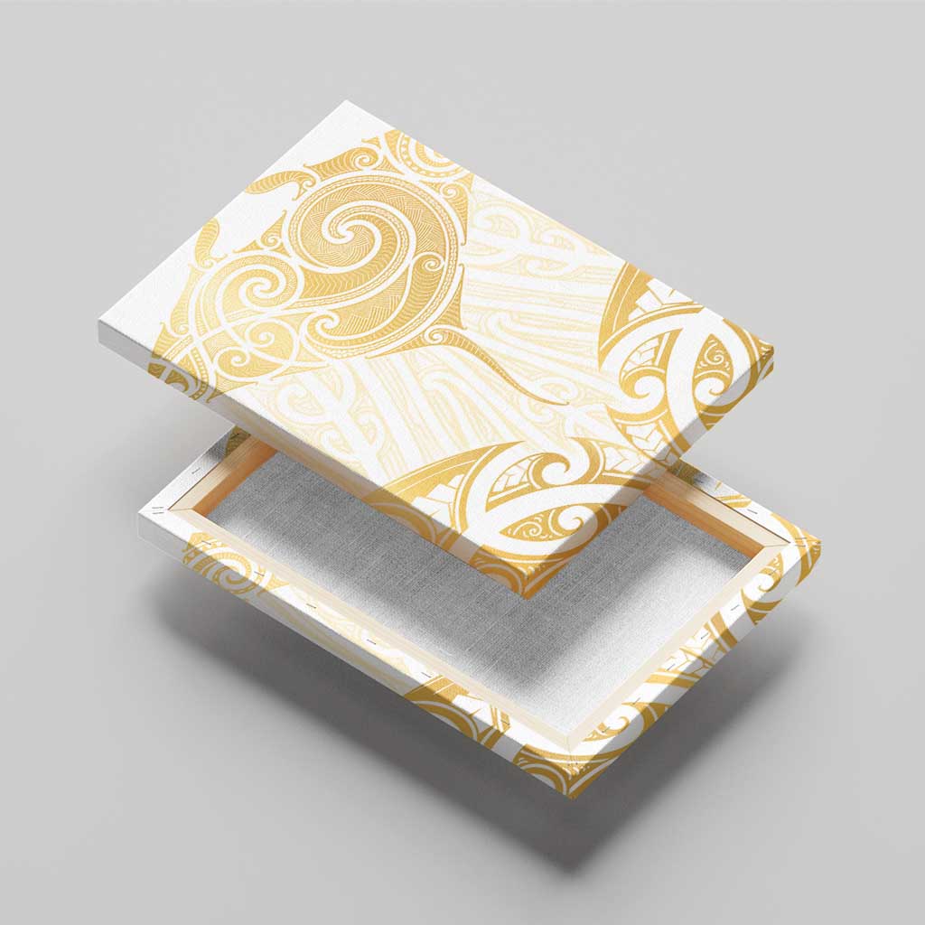 Gold White New Zealand Manta Ray Canvas Wall Art Aotearoa Maori Haehae LT14 - Polynesian Pride
