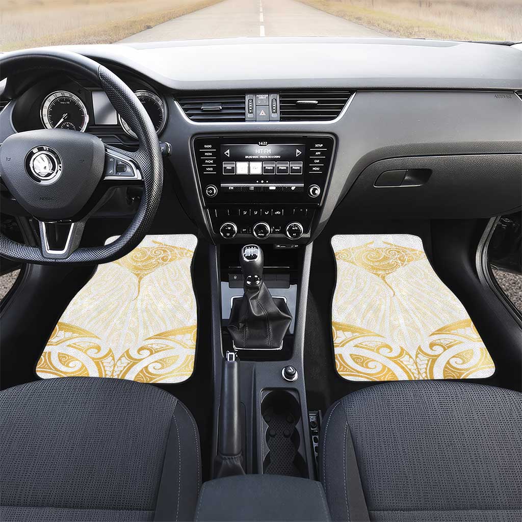 Gold White New Zealand Manta Ray Car Mats Aotearoa Maori Haehae LT14 Set 2pcs - Front White - Polynesian Pride