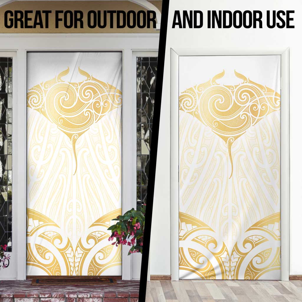 Gold White New Zealand Manta Ray Door Cover Aotearoa Maori Haehae - Polynesian Pride