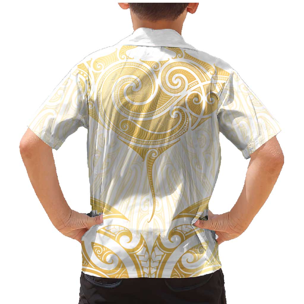 Gold White New Zealand Manta Ray Family Matching Mermaid Dress and Hawaiian Shirt Aotearoa Maori Haehae - Polynesian Pride
