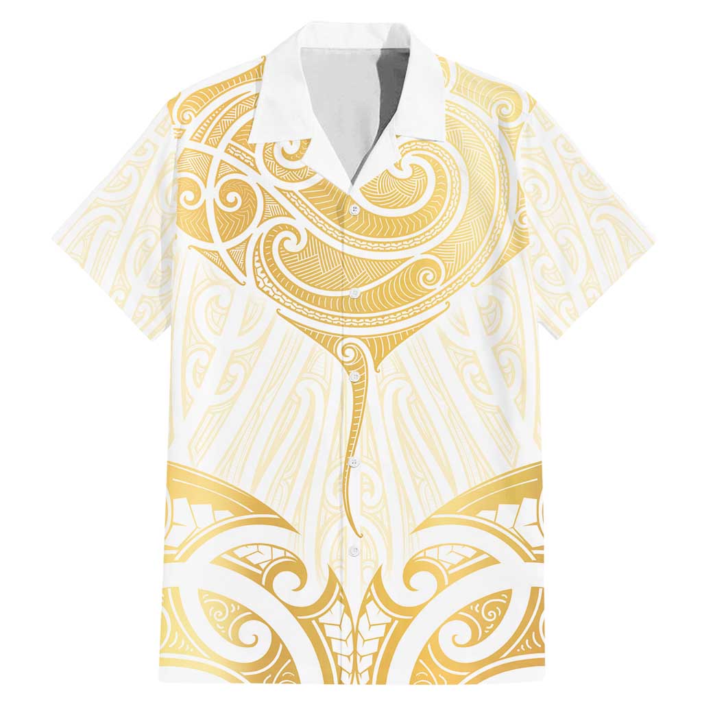 Gold White New Zealand Manta Ray Family Matching Mermaid Dress and Hawaiian Shirt Aotearoa Maori Haehae - Polynesian Pride