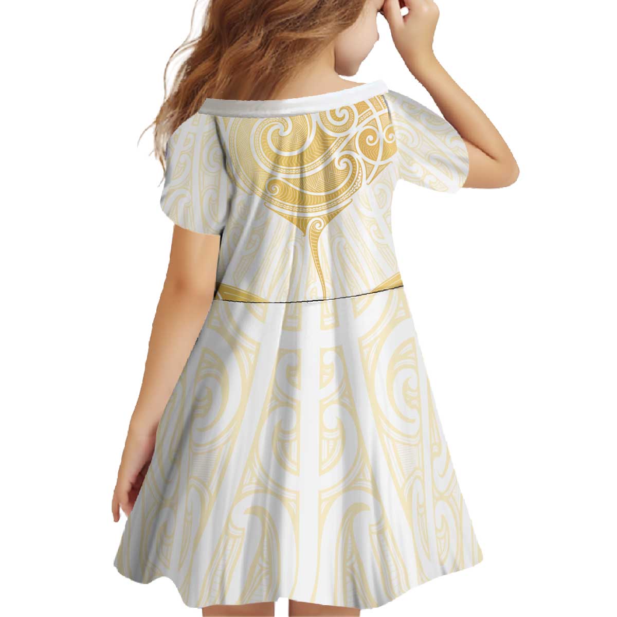 Gold White New Zealand Manta Ray Family Matching Off The Shoulder Long Sleeve Dress and Hawaiian Shirt Aotearoa Maori Haehae - Polynesian Pride