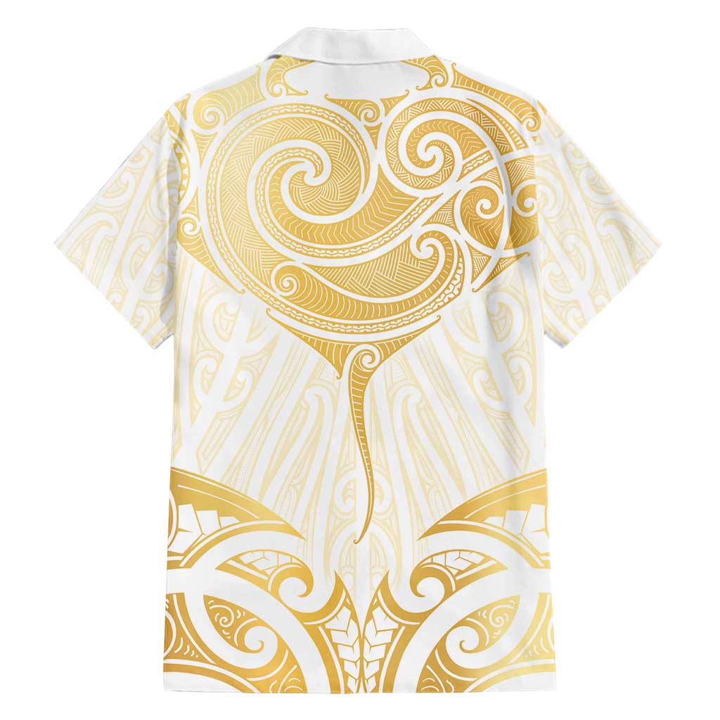Gold White New Zealand Manta Ray Family Matching Puletasi and Hawaiian Shirt Aotearoa Maori Haehae - Polynesian Pride