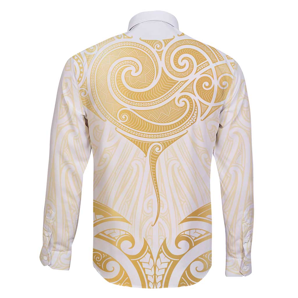 Gold White New Zealand Manta Ray Family Matching Short Sleeve Bodycon Dress and Hawaiian Shirt Aotearoa Maori Haehae - Polynesian Pride