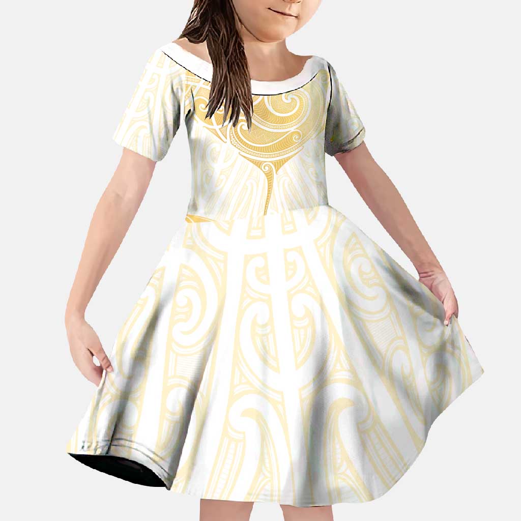 Gold White New Zealand Manta Ray Family Matching Summer Maxi Dress and Hawaiian Shirt Aotearoa Maori Haehae - Polynesian Pride