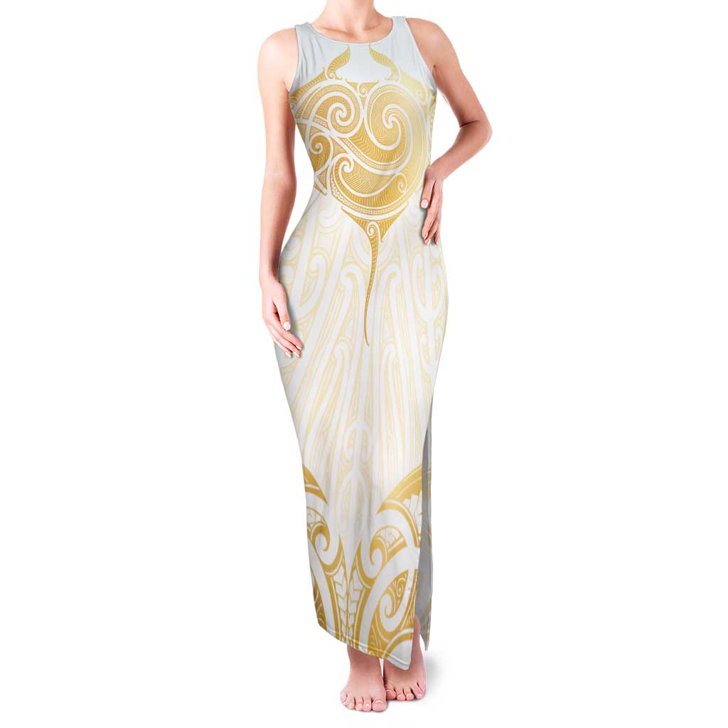 Gold White New Zealand Manta Ray Family Matching Tank Maxi Dress and Hawaiian Shirt Aotearoa Maori Haehae - Polynesian Pride