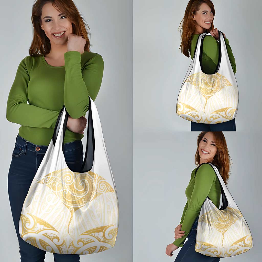 Gold White New Zealand Manta Ray Grocery Bag Aotearoa Maori Haehae LT14 - Polynesian Pride
