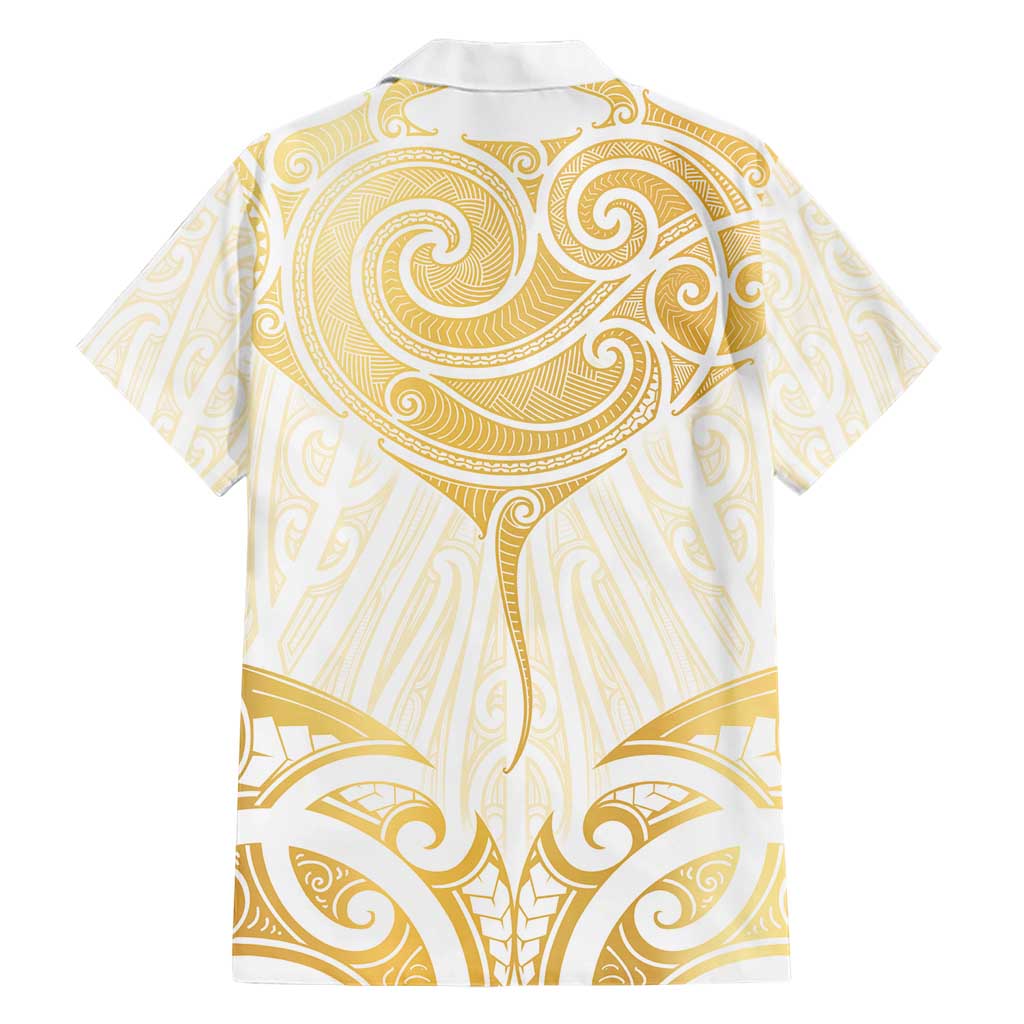 Gold White New Zealand Manta Ray Hawaiian Shirt Aotearoa Maori Haehae LT14 - Polynesian Pride