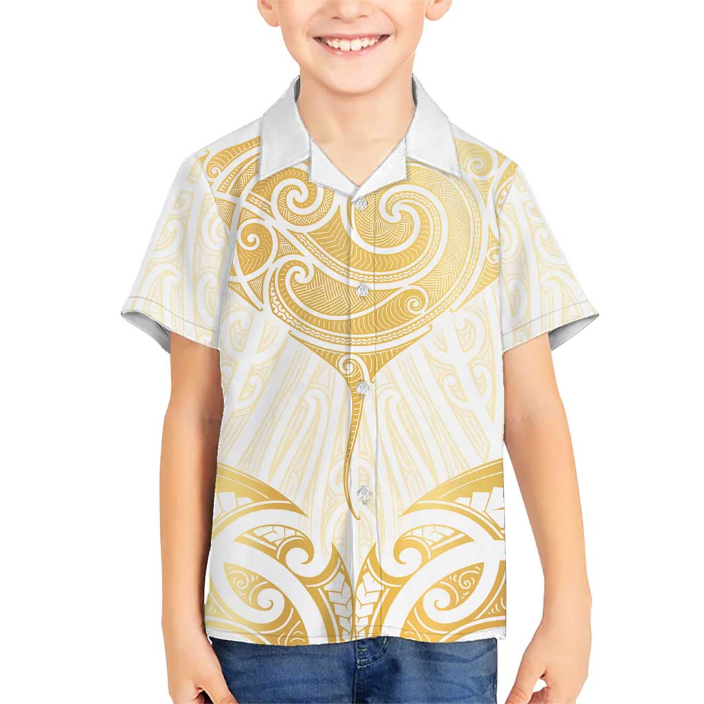 Gold White New Zealand Manta Ray Hawaiian Shirt Aotearoa Maori Haehae LT14 - Polynesian Pride