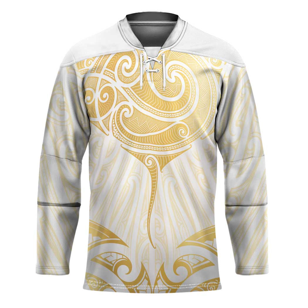 Gold White New Zealand Manta Ray Hockey Jersey Aotearoa Maori Haehae - Polynesian Pride