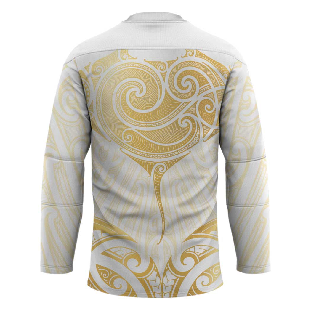 Gold White New Zealand Manta Ray Hockey Jersey Aotearoa Maori Haehae - Polynesian Pride