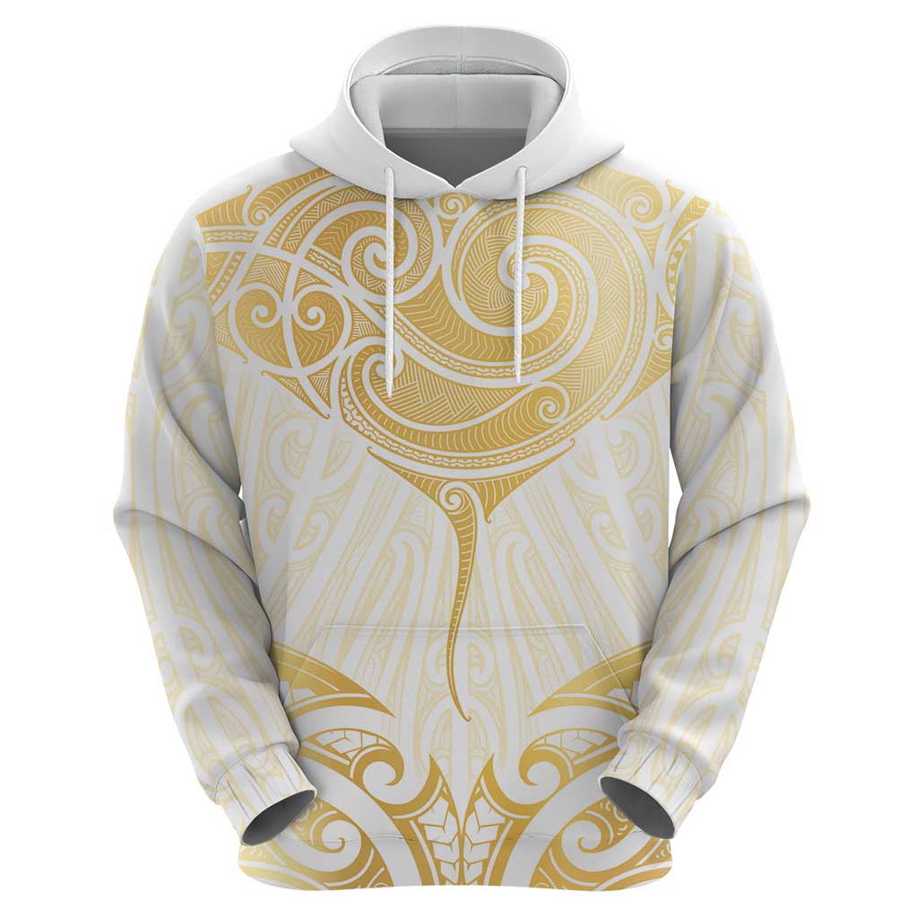 Gold White New Zealand Manta Ray Hoodie Aotearoa Maori Haehae - Polynesian Pride