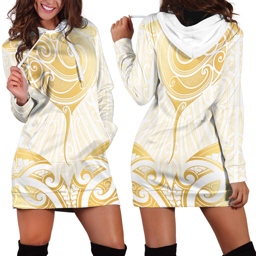 Gold White New Zealand Manta Ray Hoodie Dress Aotearoa Maori Haehae - Polynesian Pride