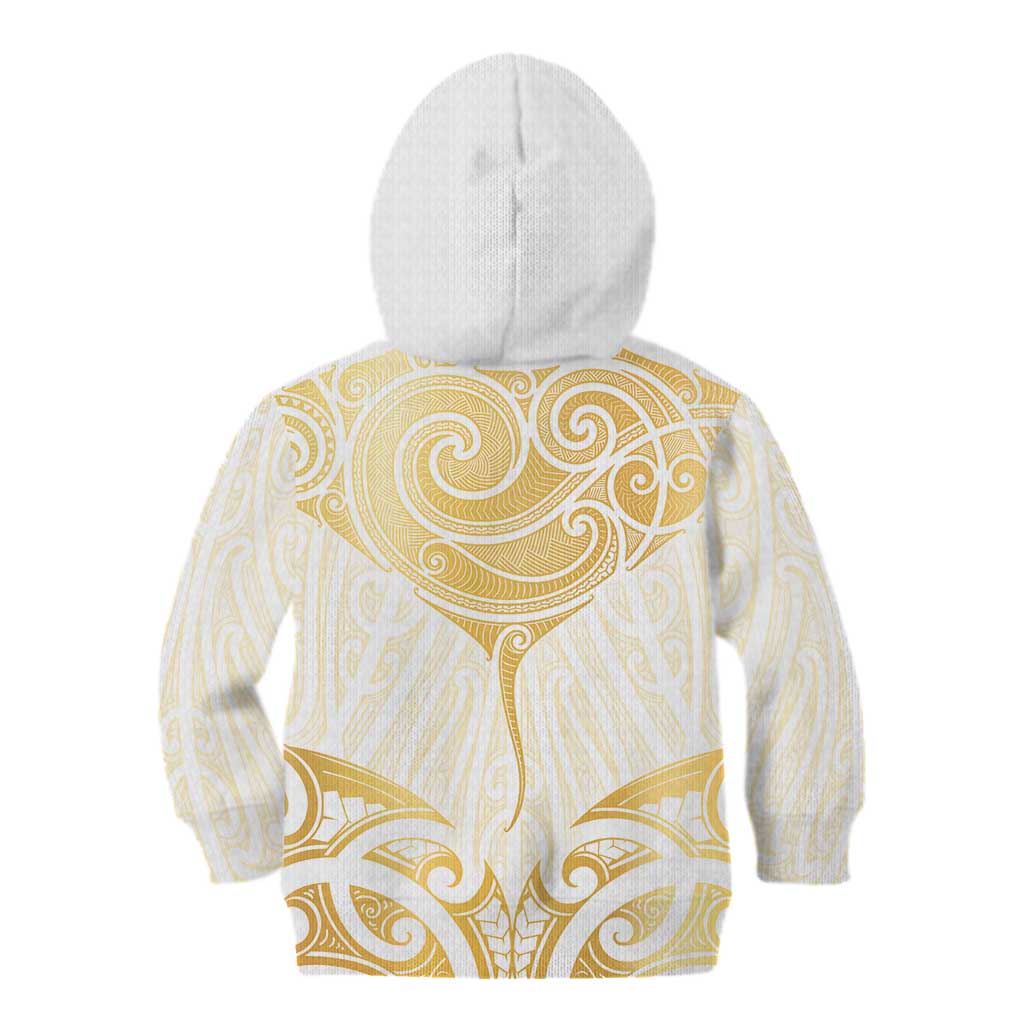 Gold White New Zealand Manta Ray Kid Hoodie Aotearoa Maori Haehae - Polynesian Pride
