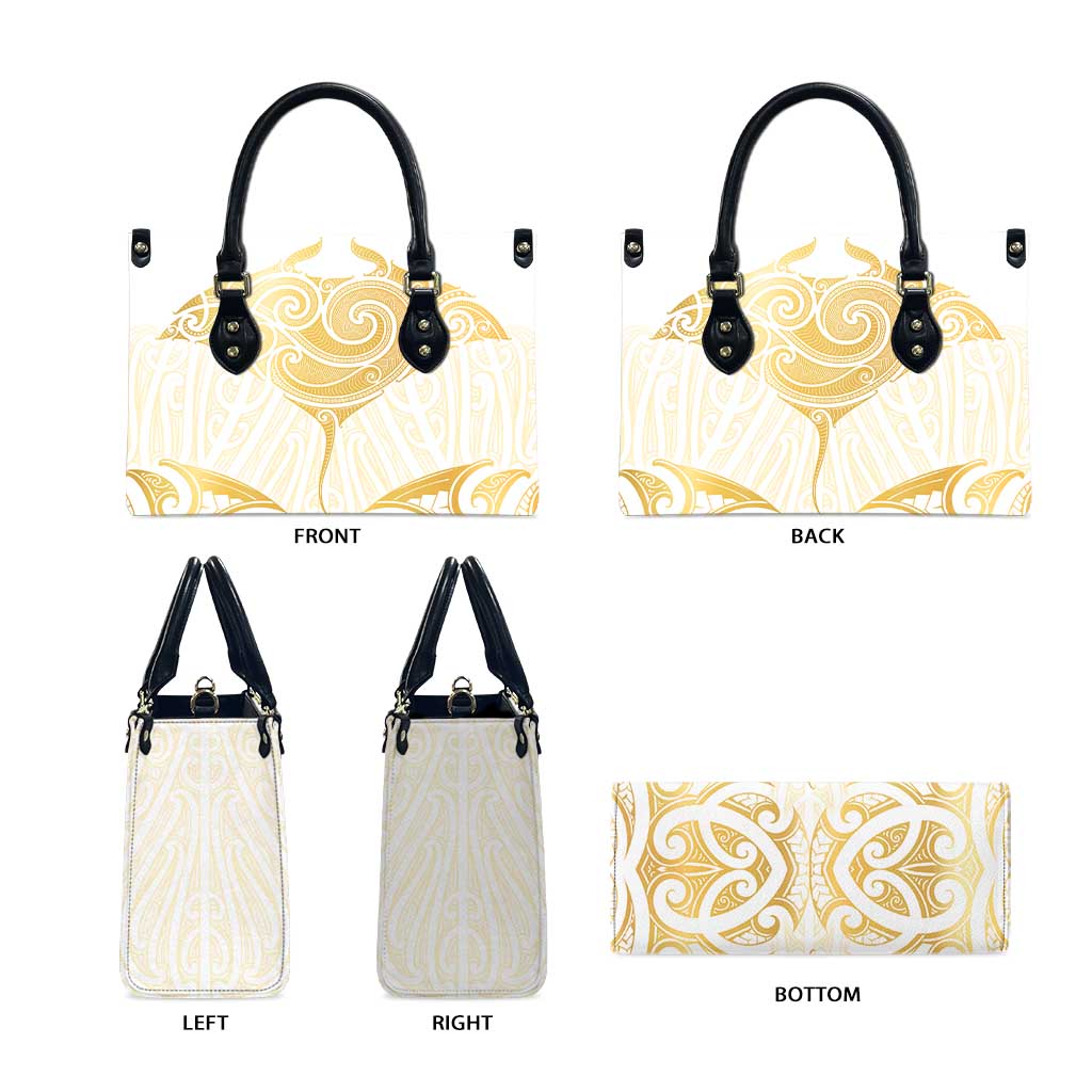 Gold White New Zealand Manta Ray Leather Bag Aotearoa Maori Haehae - Polynesian Pride