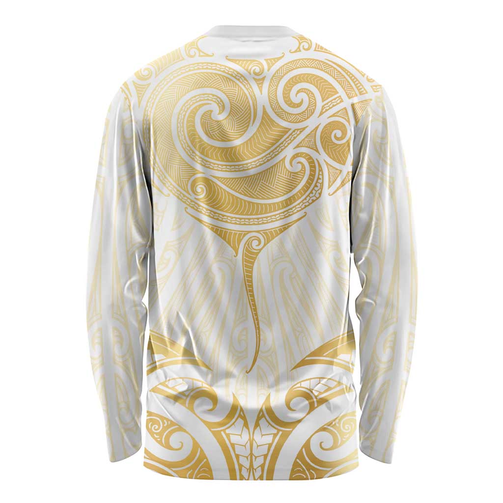Gold White New Zealand Manta Ray Long Sleeve Shirt Aotearoa Maori Haehae LT14 - Polynesian Pride