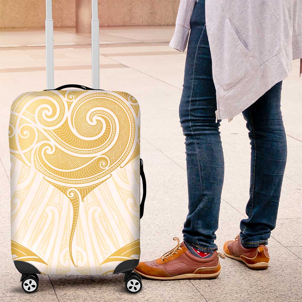 Gold White New Zealand Manta Ray Luggage Cover Aotearoa Maori Haehae - Polynesian Pride