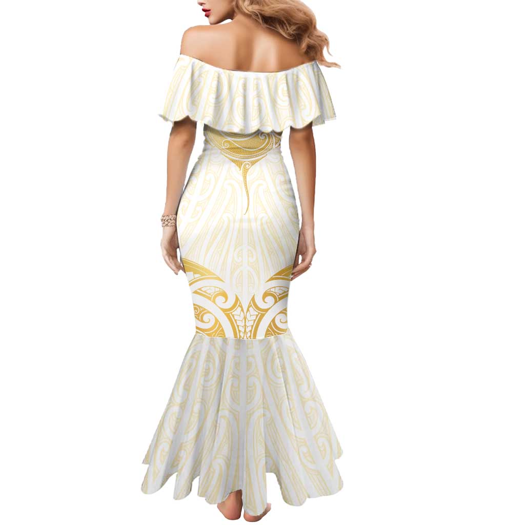 Gold White New Zealand Manta Ray Mermaid Dress Aotearoa Maori Haehae - Polynesian Pride