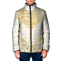Gold White New Zealand Manta Ray Padded Jacket Aotearoa Maori Haehae LT14 Men White - Polynesian Pride