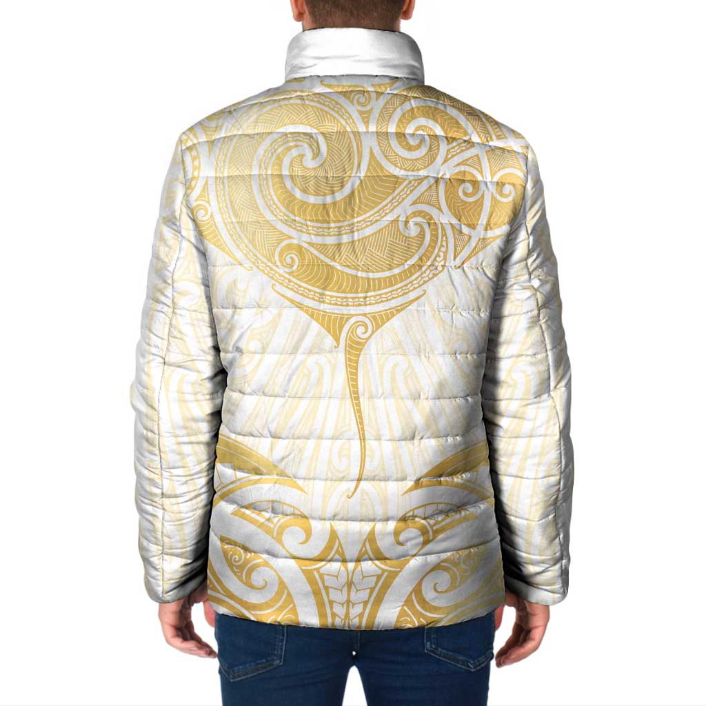 Gold White New Zealand Manta Ray Padded Jacket Aotearoa Maori Haehae LT14 - Polynesian Pride