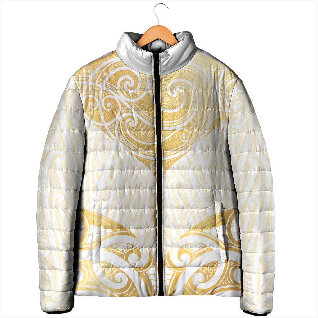 Gold White New Zealand Manta Ray Padded Jacket Aotearoa Maori Haehae LT14 - Polynesian Pride