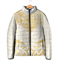 Gold White New Zealand Manta Ray Padded Jacket Aotearoa Maori Haehae LT14 - Polynesian Pride