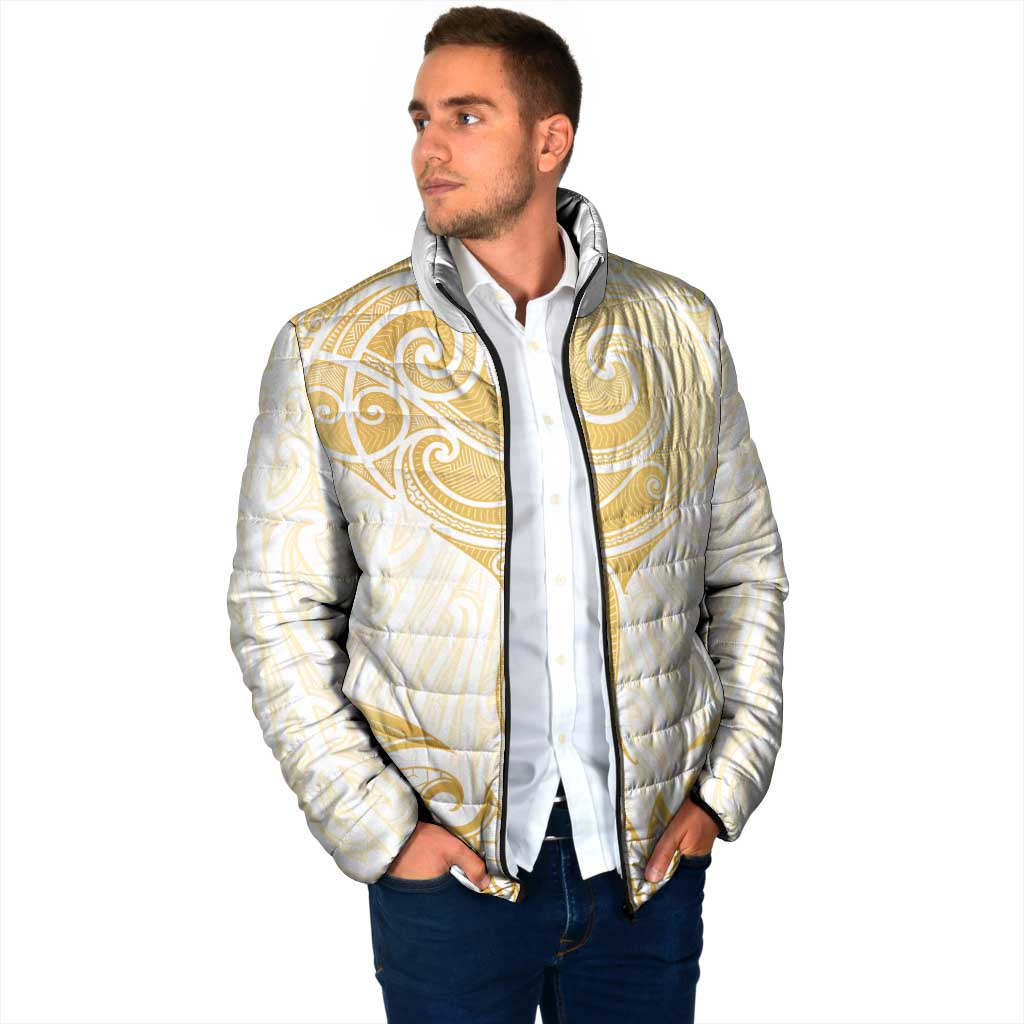 Gold White New Zealand Manta Ray Padded Jacket Aotearoa Maori Haehae LT14 - Polynesian Pride