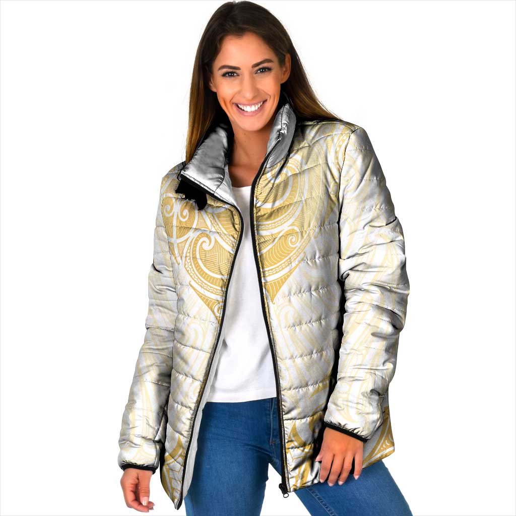 Gold White New Zealand Manta Ray Padded Jacket Aotearoa Maori Haehae LT14 Women White - Polynesian Pride