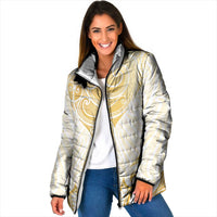 Gold White New Zealand Manta Ray Padded Jacket Aotearoa Maori Haehae LT14 Women White - Polynesian Pride