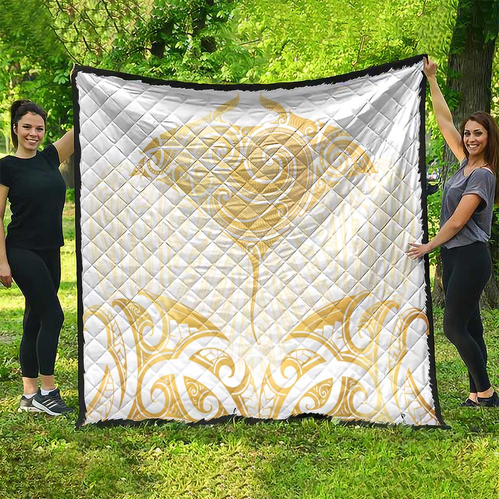 Gold White New Zealand Manta Ray Quilt Aotearoa Maori Haehae - Polynesian Pride