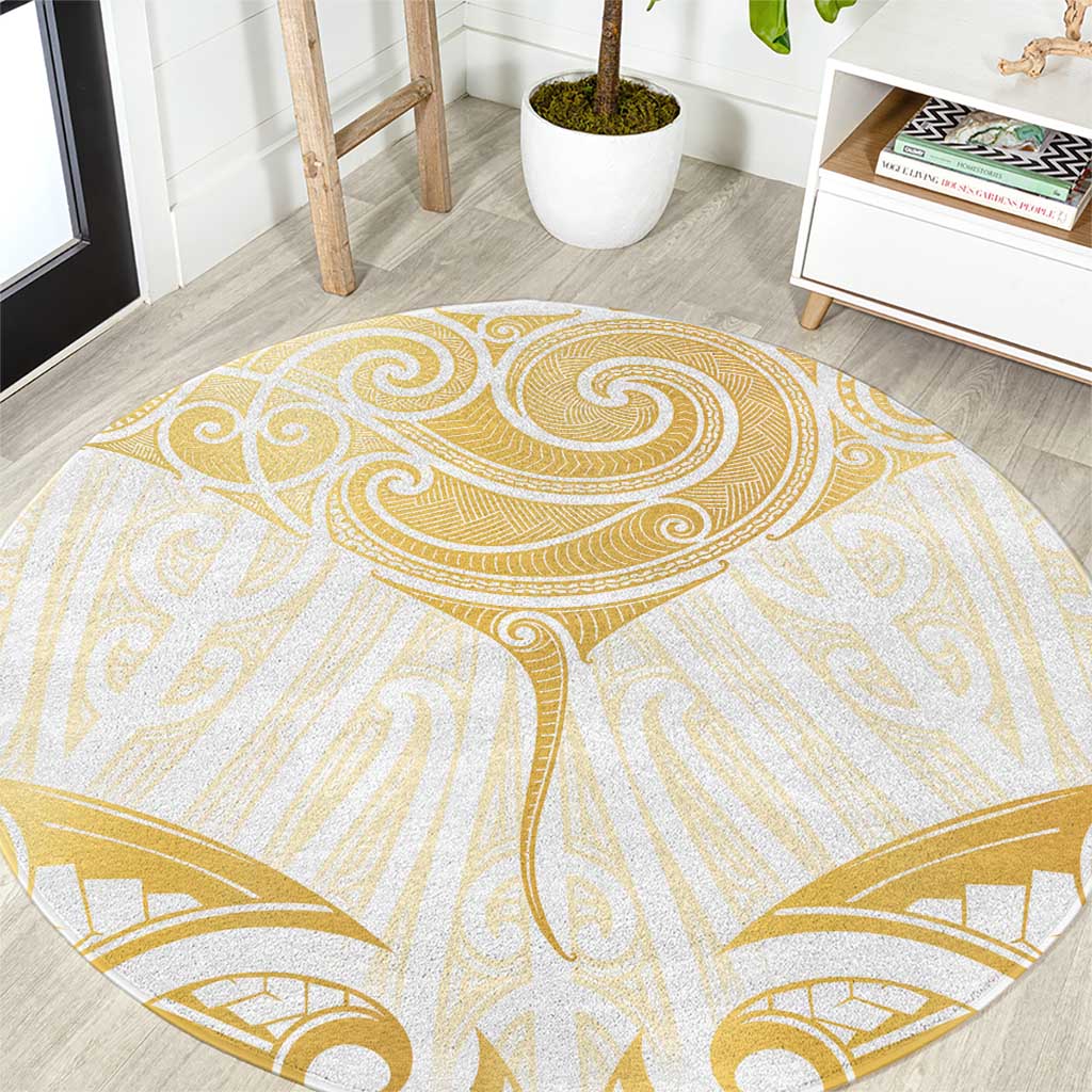 Gold White New Zealand Manta Ray Round Carpet Aotearoa Maori Haehae - Polynesian Pride