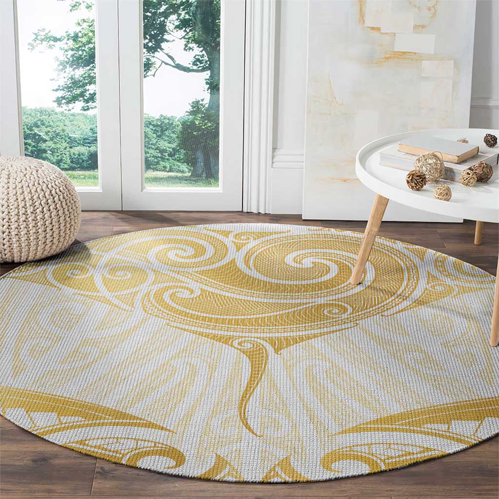 Gold White New Zealand Manta Ray Round Carpet Aotearoa Maori Haehae - Polynesian Pride