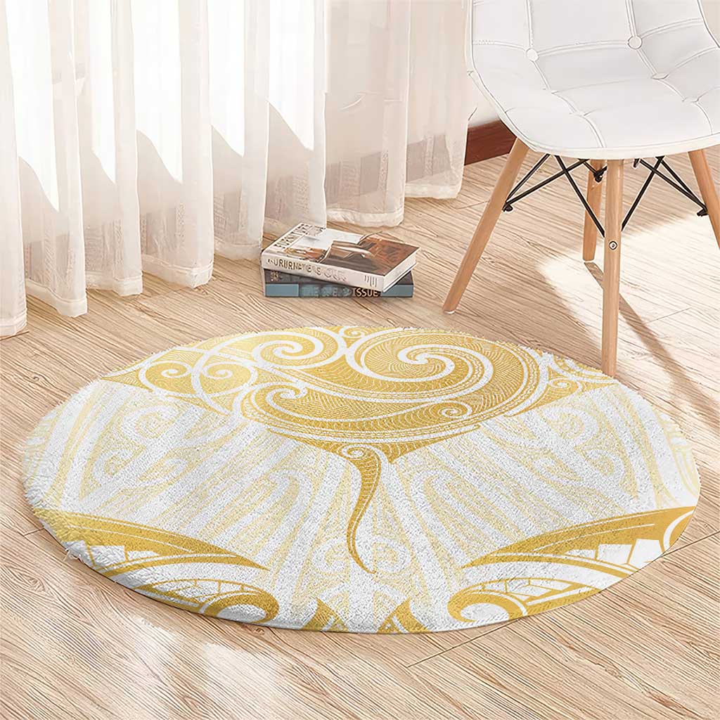Gold White New Zealand Manta Ray Round Carpet Aotearoa Maori Haehae - Polynesian Pride