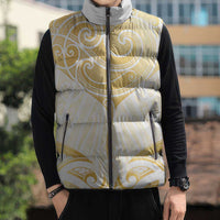 Gold White New Zealand Manta Ray Sleeveless Puffer Jacket Aotearoa Maori Haehae LT14 - Polynesian Pride