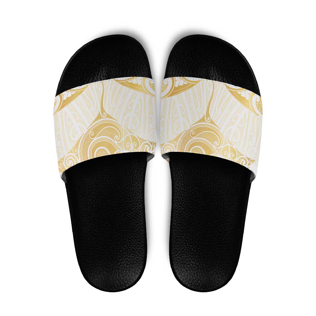 Gold White New Zealand Manta Ray Slide Sandals Aotearoa Maori Haehae - Polynesian Pride