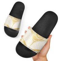 Gold White New Zealand Manta Ray Slide Sandals Aotearoa Maori Haehae - Polynesian Pride