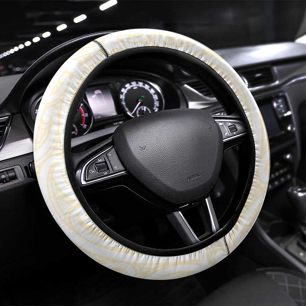 Gold White New Zealand Manta Ray Steering Wheel Cover Aotearoa Maori Haehae LT14 Universal Fit White - Polynesian Pride