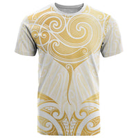 Gold White New Zealand Manta Ray T Shirt Aotearoa Maori Haehae - Polynesian Pride