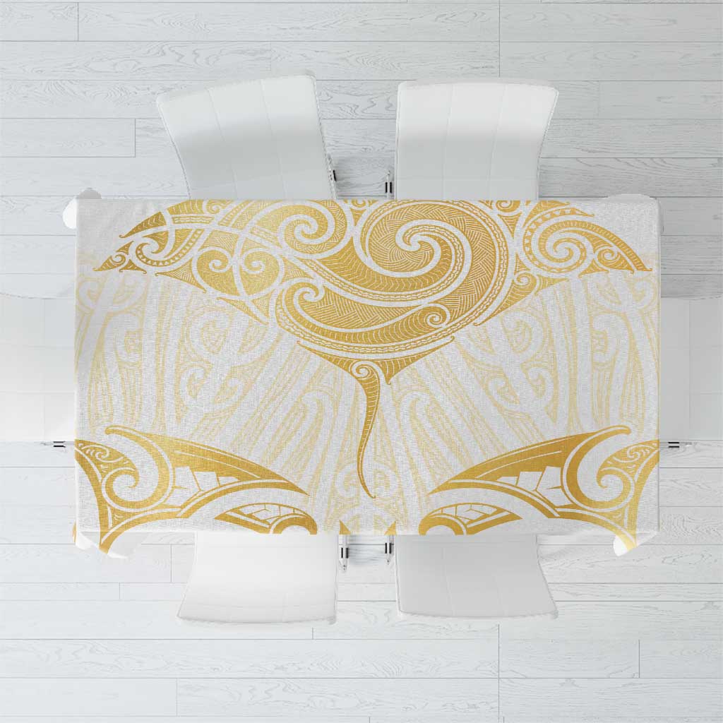 Gold White New Zealand Manta Ray Tablecloth Aotearoa Maori Haehae LT14 White - Polynesian Pride
