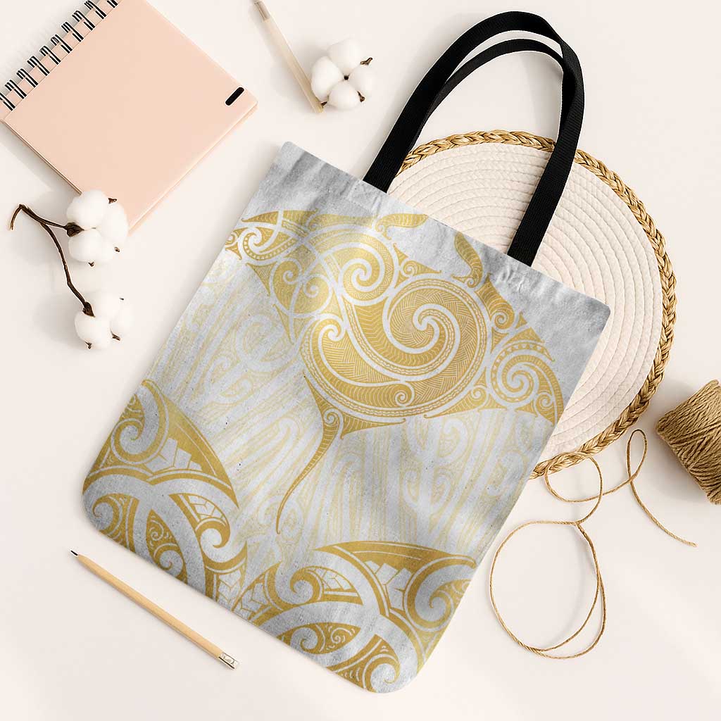 Gold White New Zealand Manta Ray Tote Bag Aotearoa Maori Haehae LT14 Black Strap One Size White - Polynesian Pride