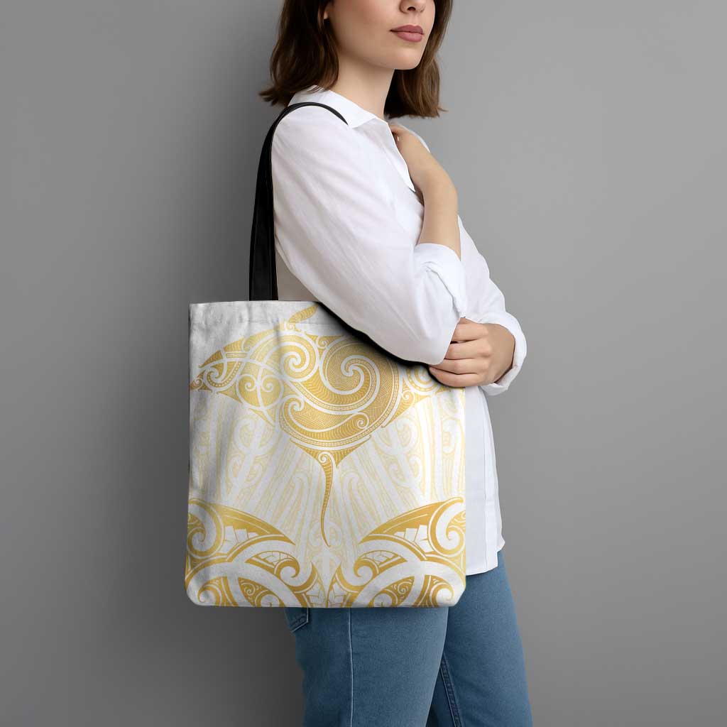 Gold White New Zealand Manta Ray Tote Bag Aotearoa Maori Haehae LT14 - Polynesian Pride