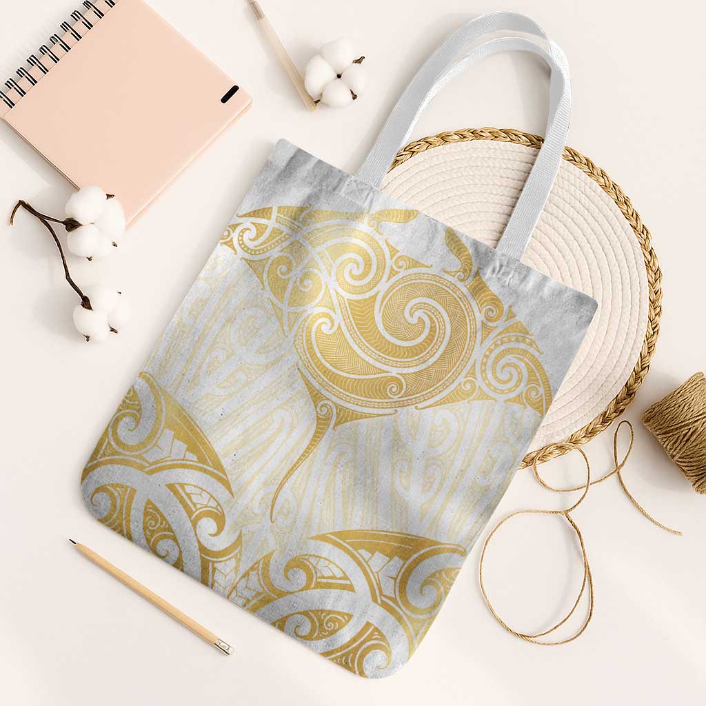 Gold White New Zealand Manta Ray Tote Bag Aotearoa Maori Haehae LT14 White Strap One Size White - Polynesian Pride