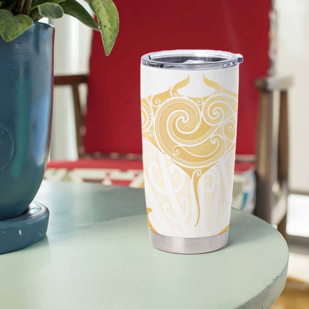 Gold White New Zealand Manta Ray Tumbler Cup Aotearoa Maori Haehae - Polynesian Pride