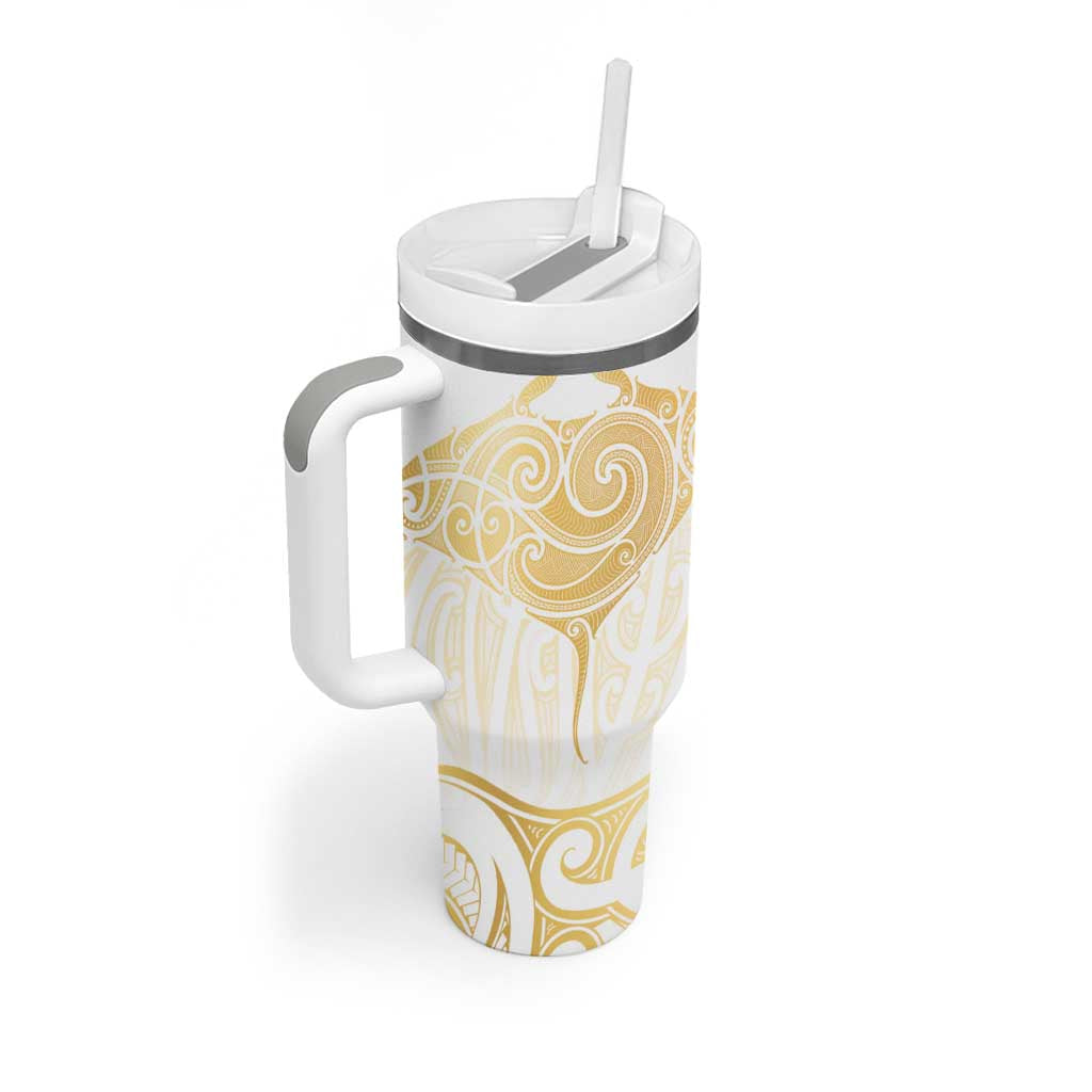 Gold White New Zealand Manta Ray Tumbler With Handle Aotearoa Maori Haehae - Polynesian Pride