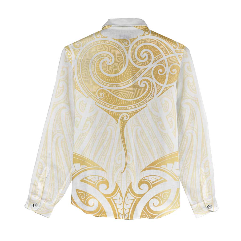 Gold White New Zealand Manta Ray Women Casual Shirt Aotearoa Maori Haehae - Polynesian Pride