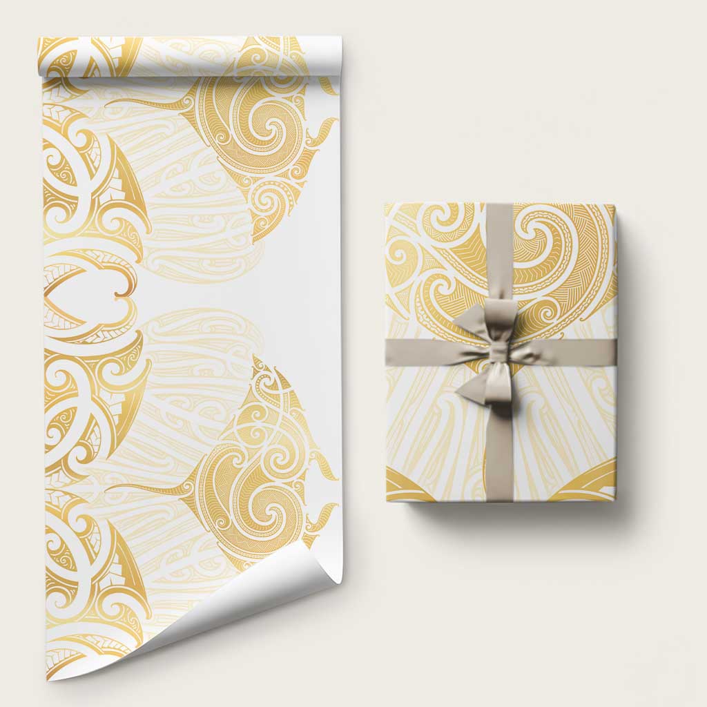 Gold White New Zealand Manta Ray Wrapping Paper Aotearoa Maori Haehae - Polynesian Pride